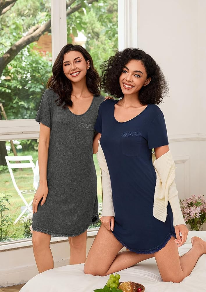 Leversic Camica Da Notte Donna Estiva Camicia Notte Donna Cotone Maniche Corte Vestaglia Estiva Manica Corta T-Shirt Da Casa Casual 1170-Blu L - Foto 4