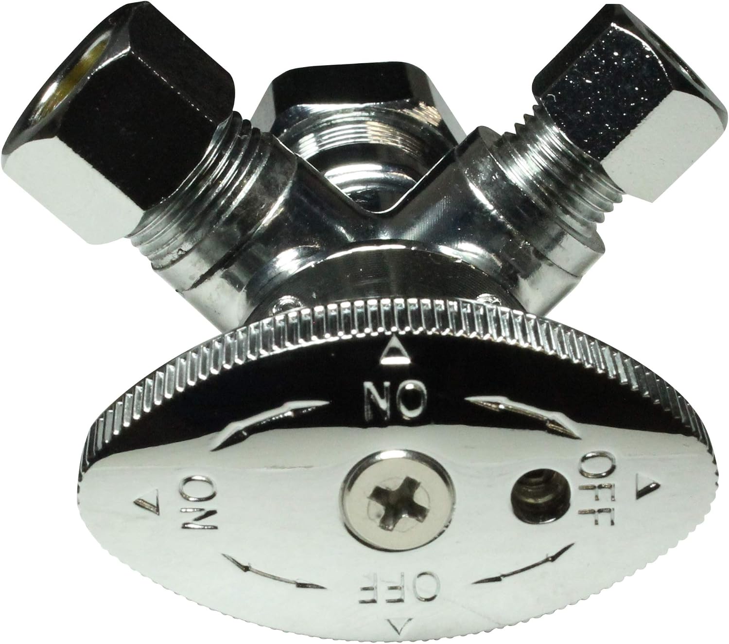 Dual Compression Outlet Angle Stop Valve, Plumbing Fitting, Quarter Turn, Single Handle Multi-Select Positions, Water Valve Shut Off 1/2 inch x (3/8 inch x 1/4 inch)