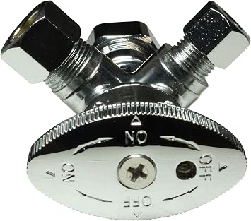 Dual Compression Outlet Angle Stop Valve, Plumbing Fitting, Quarter Turn, Single Handle Multi-Select Positions, Water Valve Shut Off 1/2 inch x (3/8 inch x 1/4 inch)