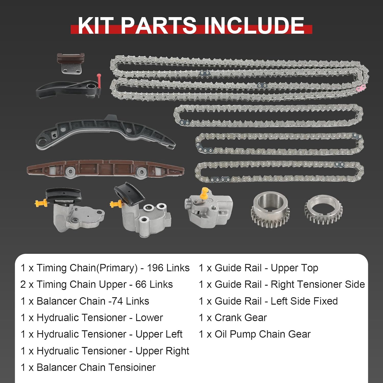 Timing Chain Kit 130706KA1C Compatible with Nissan Pathfinder Infiniti QX60 V6 3.5L for VQ35DD Engine 2017-2024 Replace 130286KA0A 130286KA1B 150436KA0A