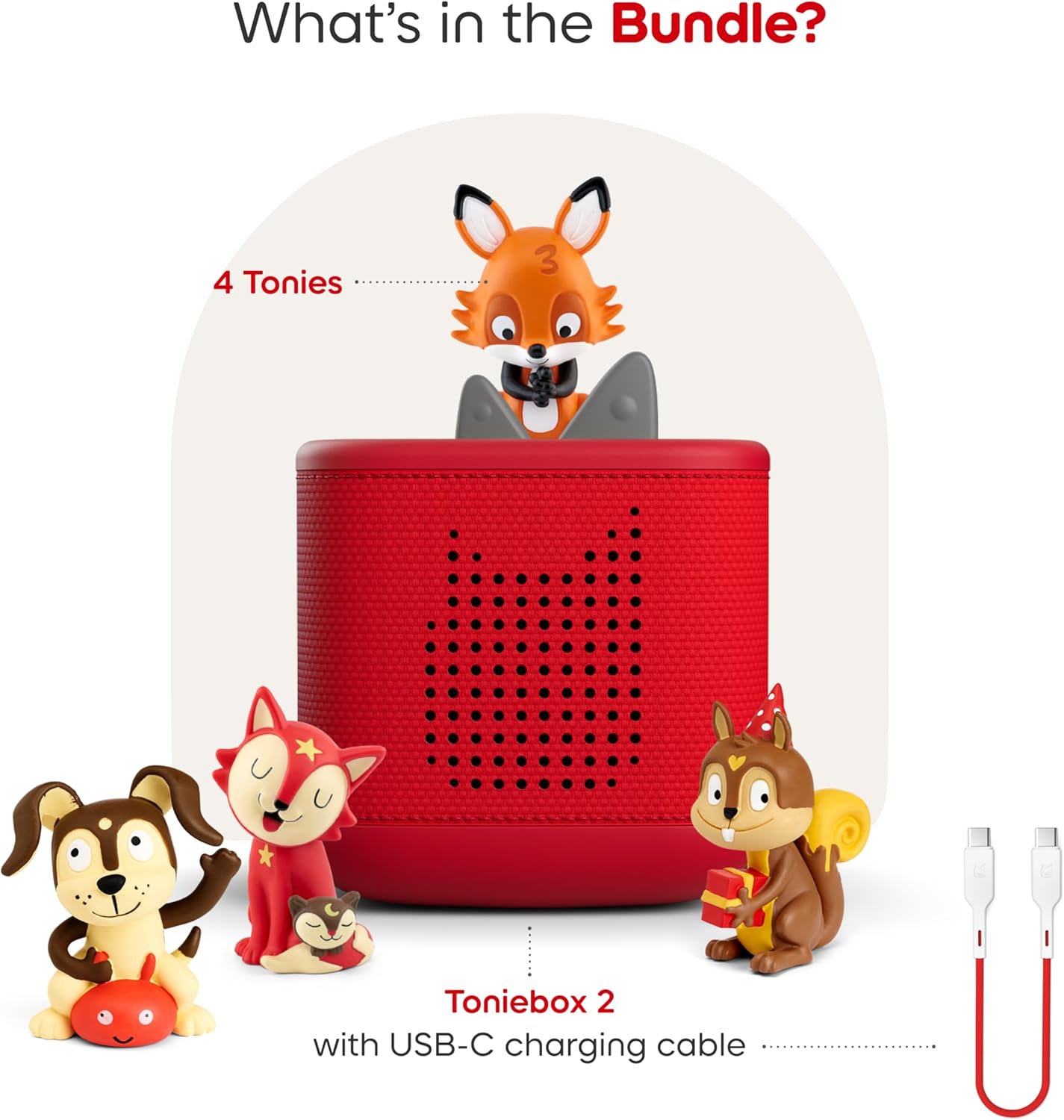 Toniebox 2 Audio Player Favorite Songs Bundle for Kids 1+ with Playtime Puppy, Bedtime Songs, Counting Songs, and Celebration Songs - Sunset Red