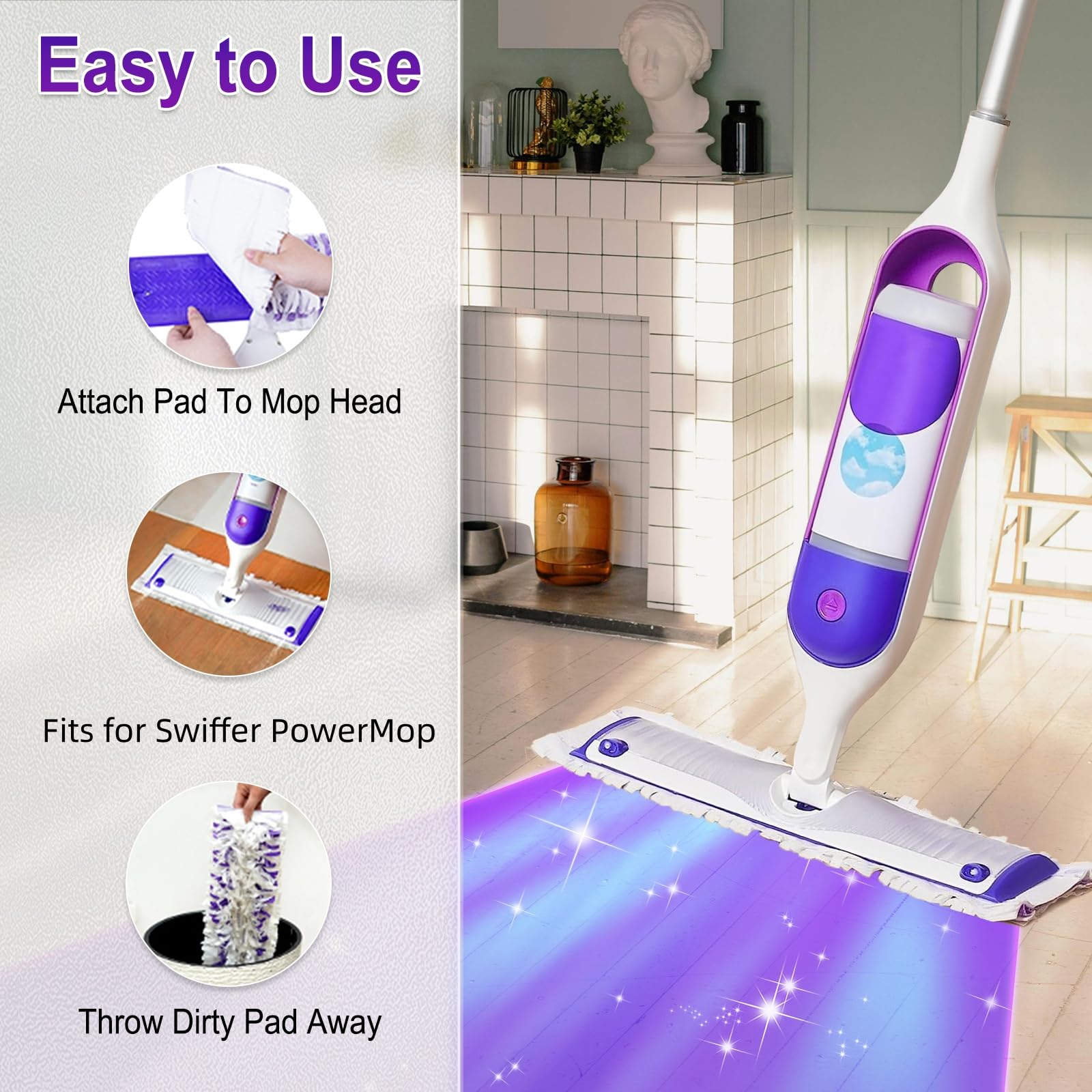 Paquete de 30 almohadillas desechables para fregona Swiffer PowerMop, compatibles con recambios Swiffer Power Mop, repuesto de almohadilla de fregona multisuperficie para limpieza de suelos