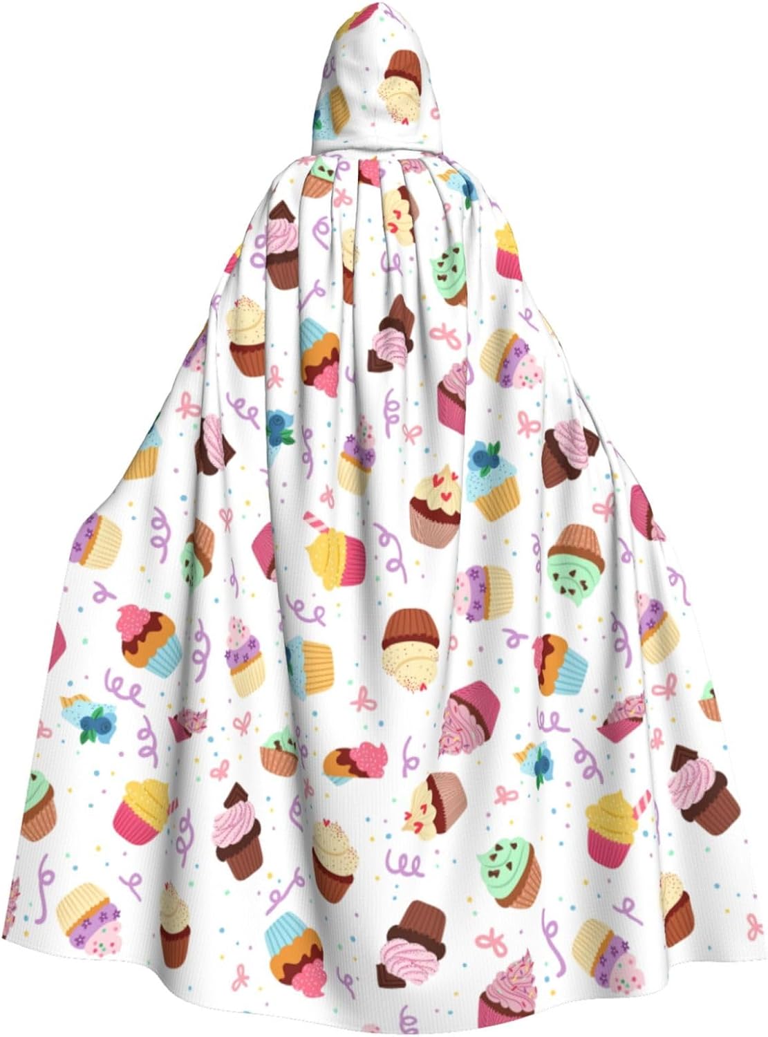 Delicious Cupcakes print Hooded Robe Cloak for Adult Halloween Wizard Vampire Cosplay Costume Fancy Cool Cape