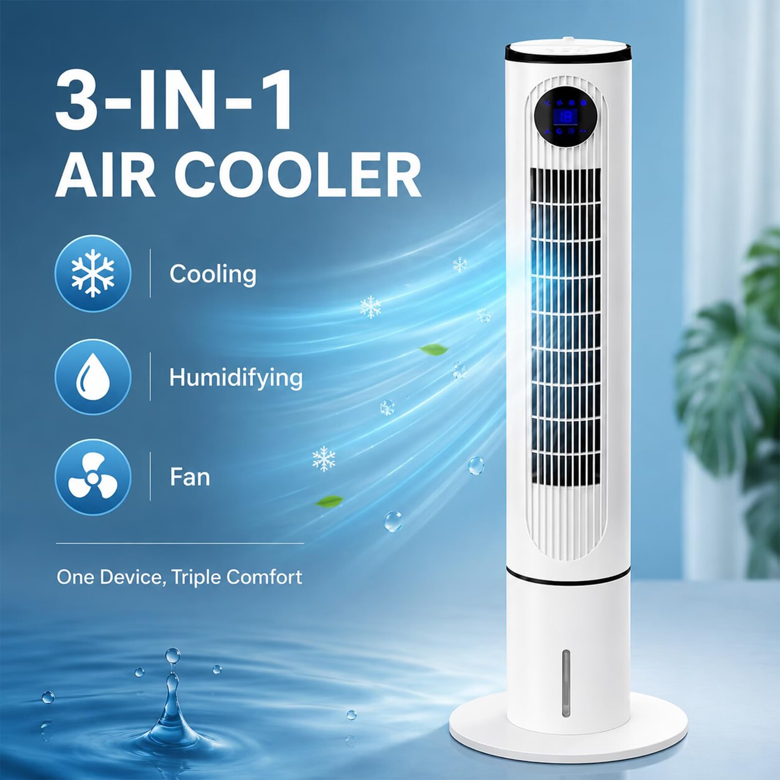 Climatizador Evaporativo con Mando a Distancia y Temporizador 12 Horas, Aire Acondicionado Portátil con Oscilación 90° y 3 Velocidades, Enfriador de Aire para Hogar y Oficina