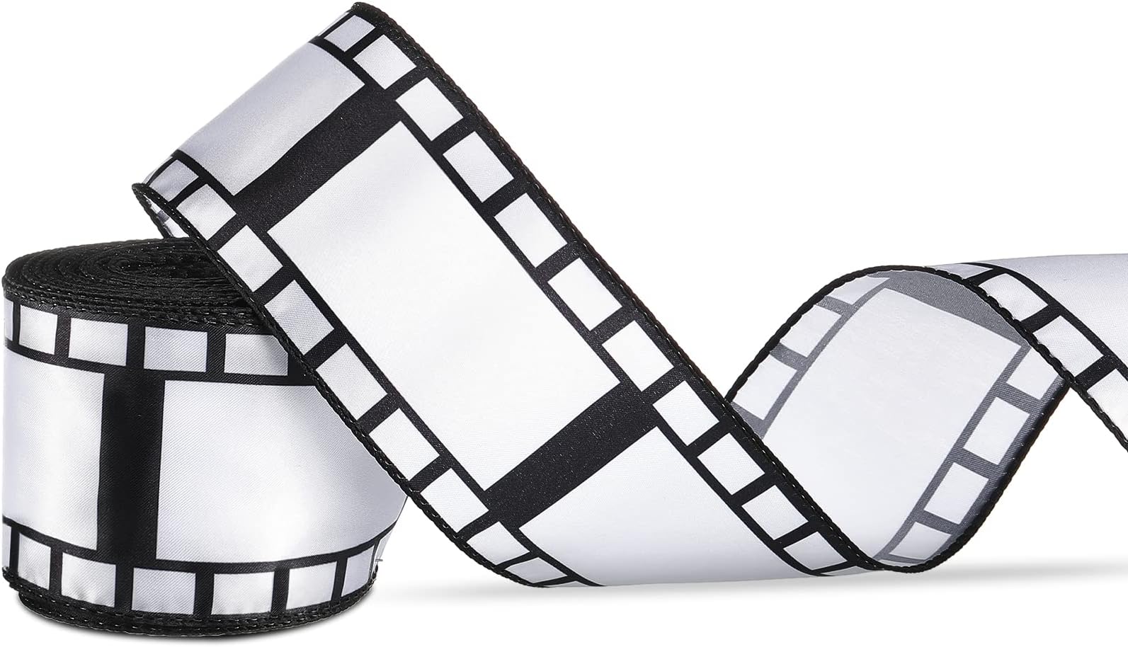 Chivao 1 Roll Filmstrip Wired Ribbon Filmstrip Tape Movie Party Decorations 2.5 Inch 60 Feet Black and White Film Border Roll for Birthday Cinema Themed Party Decor DIY Wrapping Wreaths Crafts