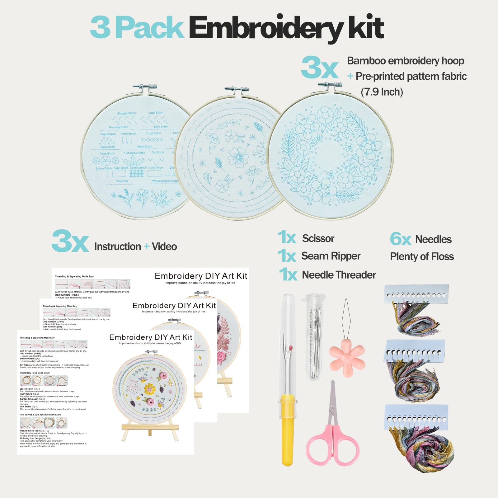 Beginner Embroidery Kit - Learn 22 Stitches -5