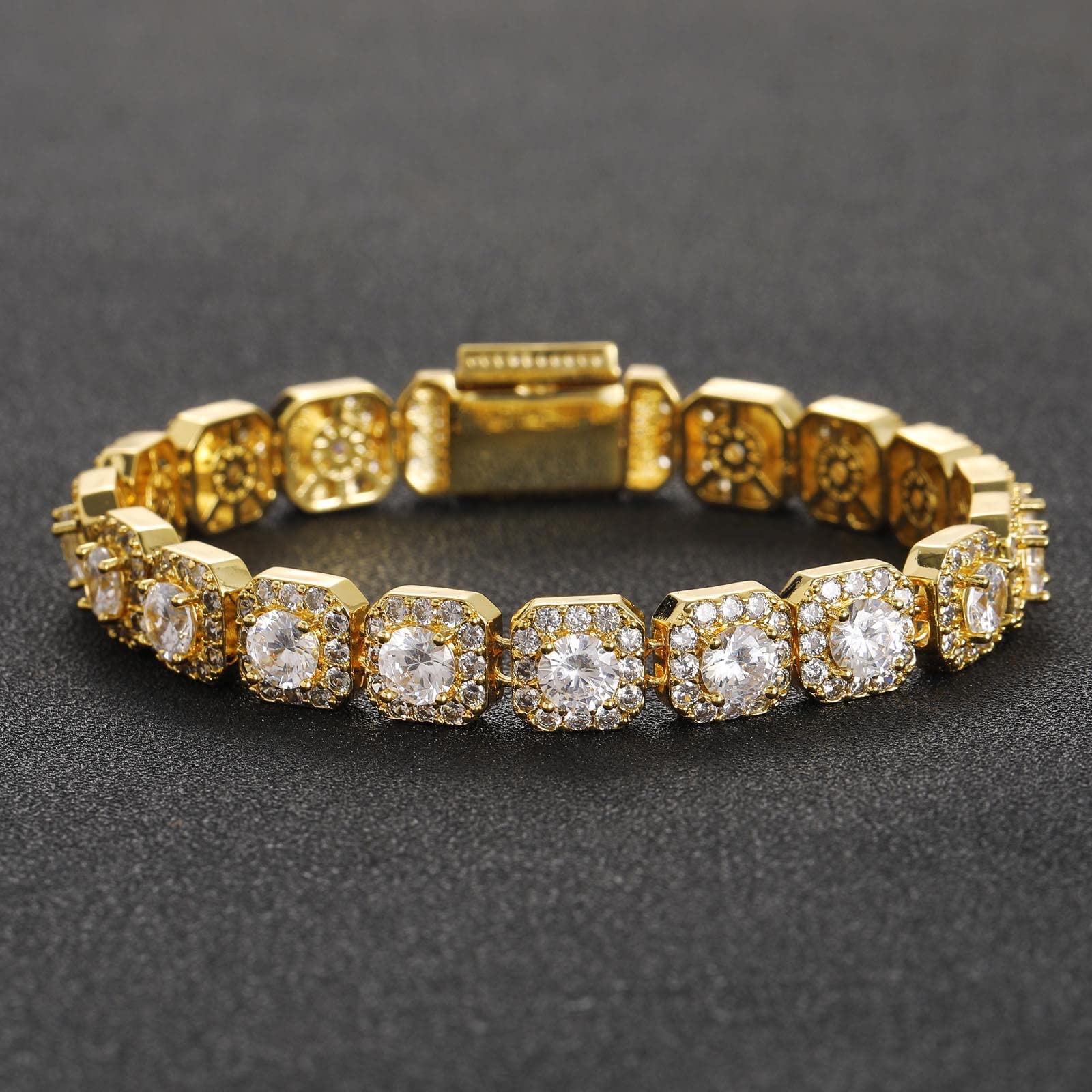 18K Gold Moissanite Baguette Tennisarmband für Männer, Luxuslünette rund geschnittene Moissanit, feines Schmuck Geschenk