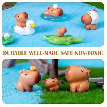 Mini Resin Figurines Tiny Capybara for Car Dashboard Dollhouse Decor Capybara Birthday Decorations Graduation Cake Toppers Fairy Garden & Birthday Capybara Gifts(10 Pack)