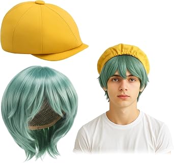 Halloween Role Play K-pop Theme Cosplay Costume Accessories Green Wig and Yellow Hat for Adult Costume Outfit Prop