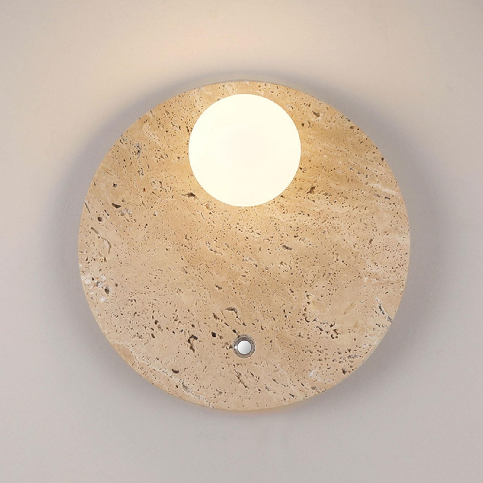 AWEITG Japanese Minimalist Spherical Wall Lamp for Entrance and Living Room - Natural Walnut Grain Design(B)