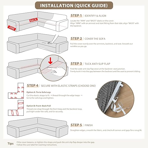 Miniatura 8 de Fundas para sofá modular en forma de L, funda elástica de 1 pieza para sofá esquinero, fundas antideslizantes y lavables, protector de muebles de