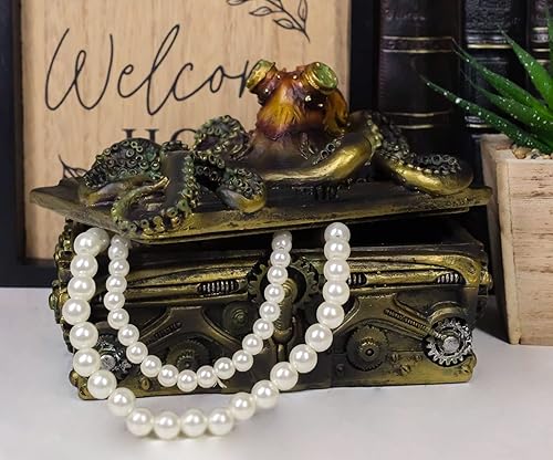 Vista 9 de Ebros Gift Bronce de imitación náutico steampunk pulpo Kraken Submariner en Geared pirata tesoro cofre decorativo caja de joyería figurita máscara