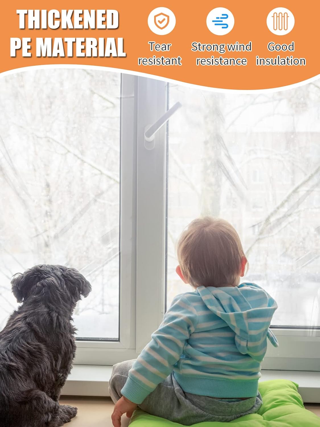 Window Insulation Kit for Winter- 62 × 433 Inch Indoor 10-Window Plastic for Winterizing, Thicken Translucent Window Covering Shrink Film with Double-Side Tape to Keep Cold Out - 