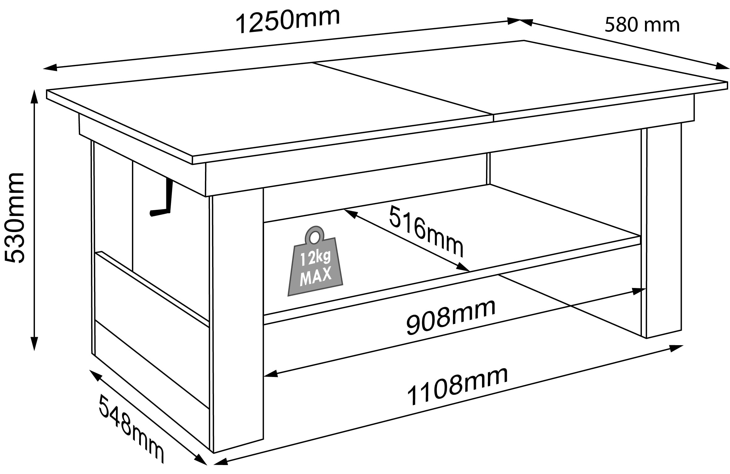 VCM Holz Couchtisch Schlicht | Maße ca. H. 52 x B. 115 x T. 58 cm | Wohnzimmertisch - Kobila höhenverstellbar ausziehbar Honig-Eiche