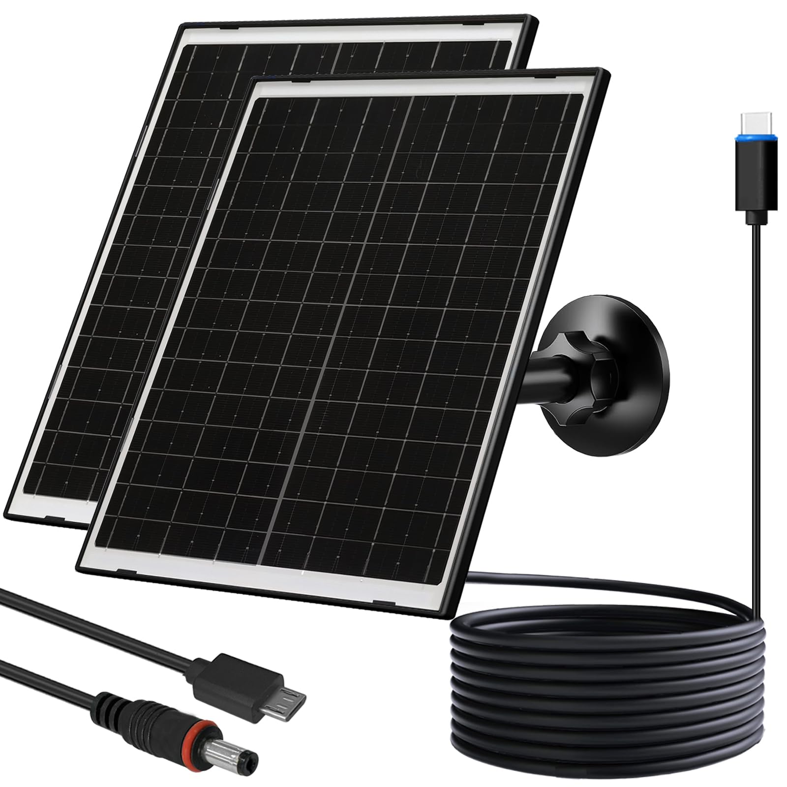 Zivif Caricatore solare USB-C da 10 W con pannello in vetro, pannello solare USB per telecamere di sicurezza, con DC 5,5 x 2,1 mm e porta micro USB, impermeabile IP66 con supporto regolabile e cavo da