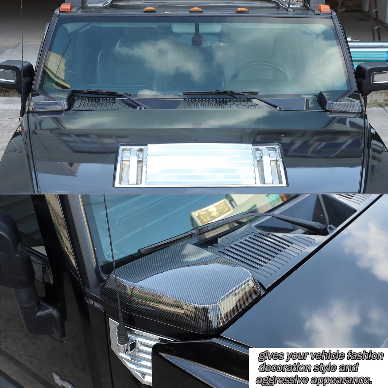 Side Air Intake Hood Vent Cover Compatible with Hummer H2 2003-2009,Hood Air Vent Outlet Wing，Vent decorative covers (2PCS) (Carbon fiber grain)