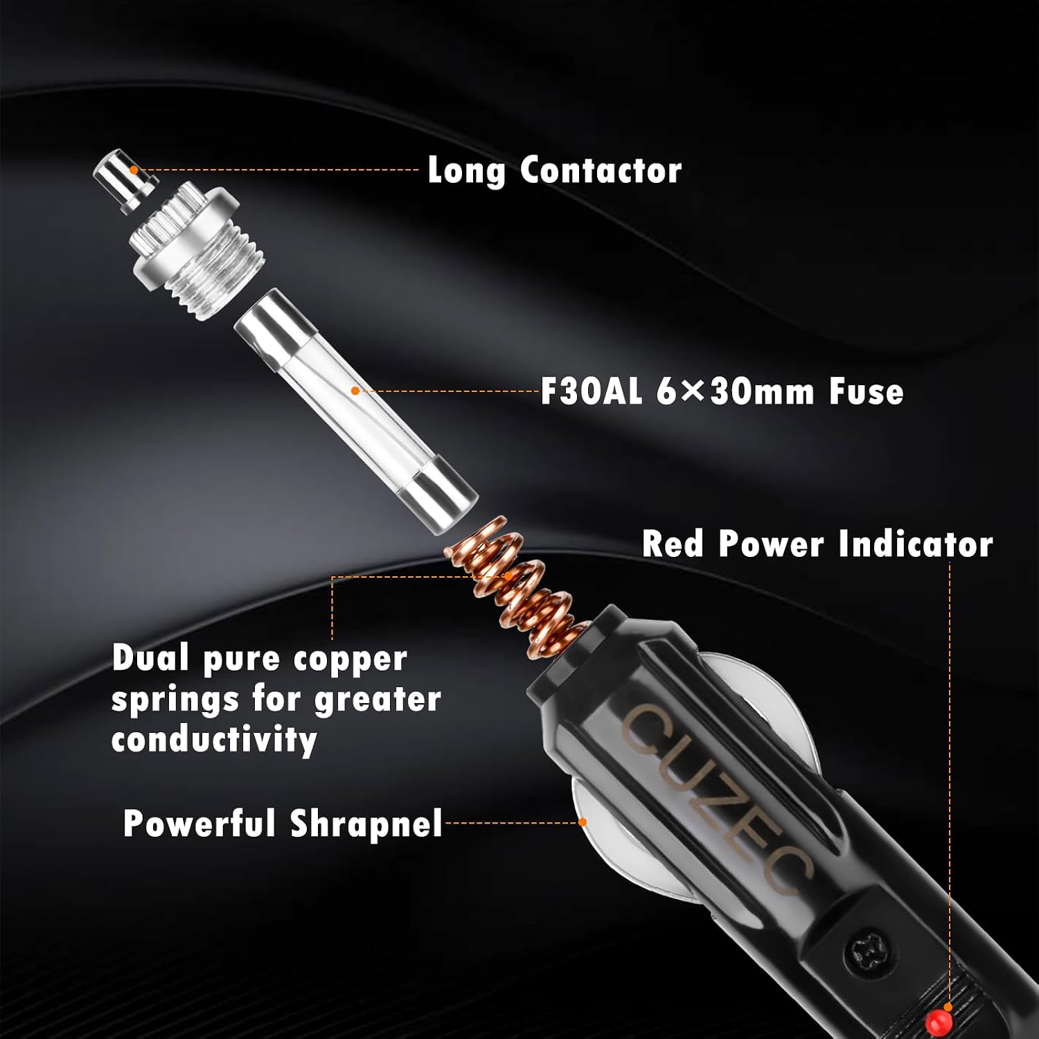 12V/24V Car Cigarette Lighter Splitter, 30A Dual Socket with 14-inch 12AWG Cord, Fused Protection