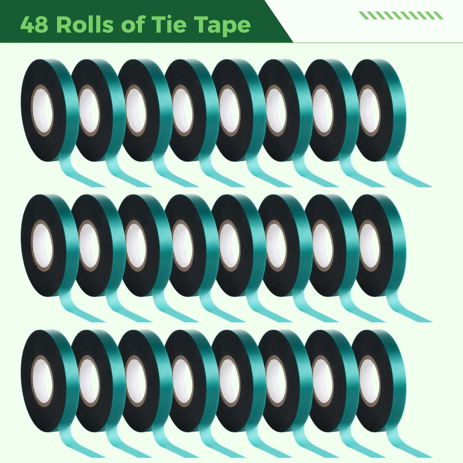 48 rollos de cinta elástica para atar de jardín, 147.6 pies y 0.5 pulgadas, estaca de vinilo para jardín, cinta de vinilo suave elástica para plantas de interior y exterior, patios, campos de