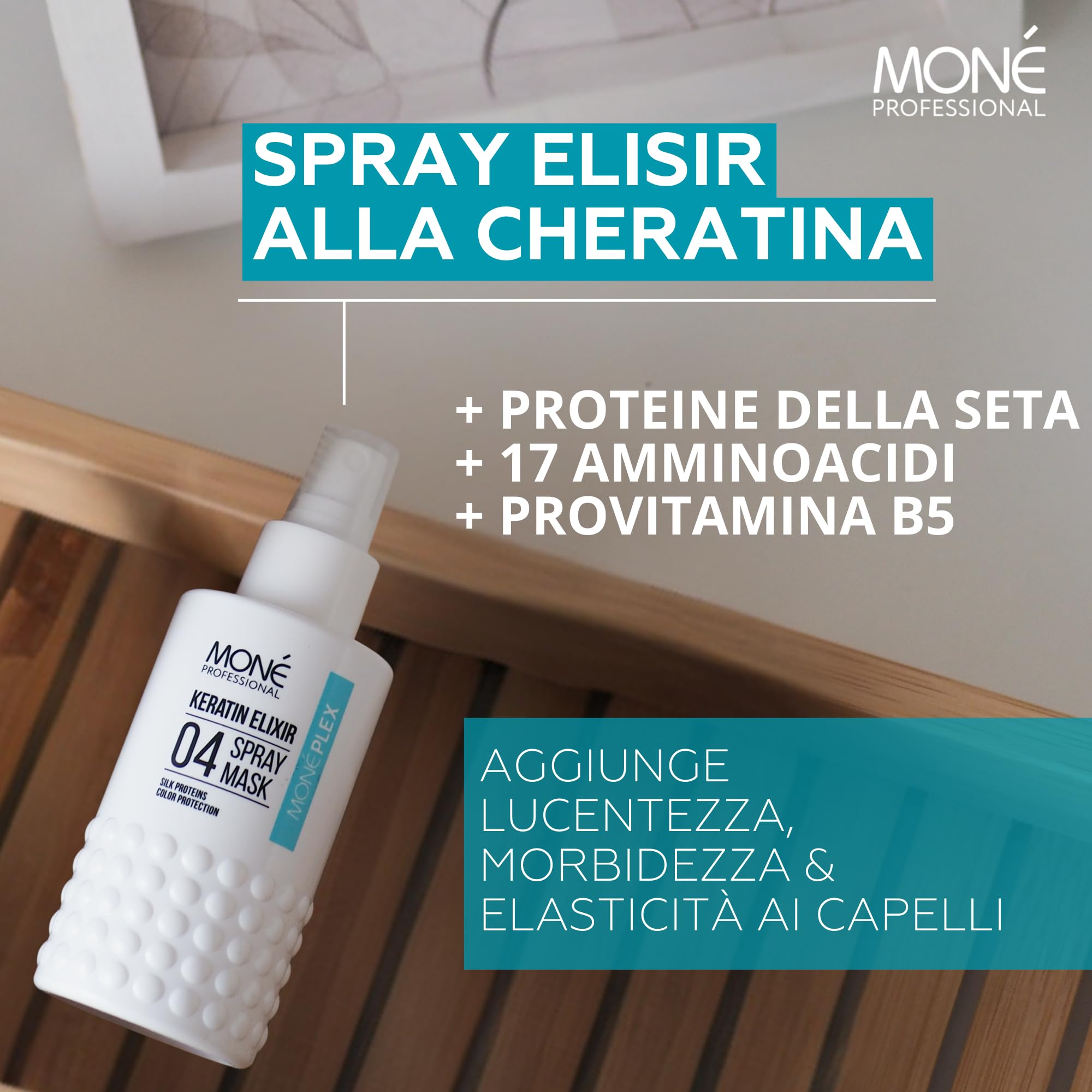 MONÉ Professional Sparkling Shine Shampoo + Dopo Shampoo + Spray per la cura senza risciacquo 10 in 1 con protezione termica fino a 220° (300ml, 300ml, 150ml)