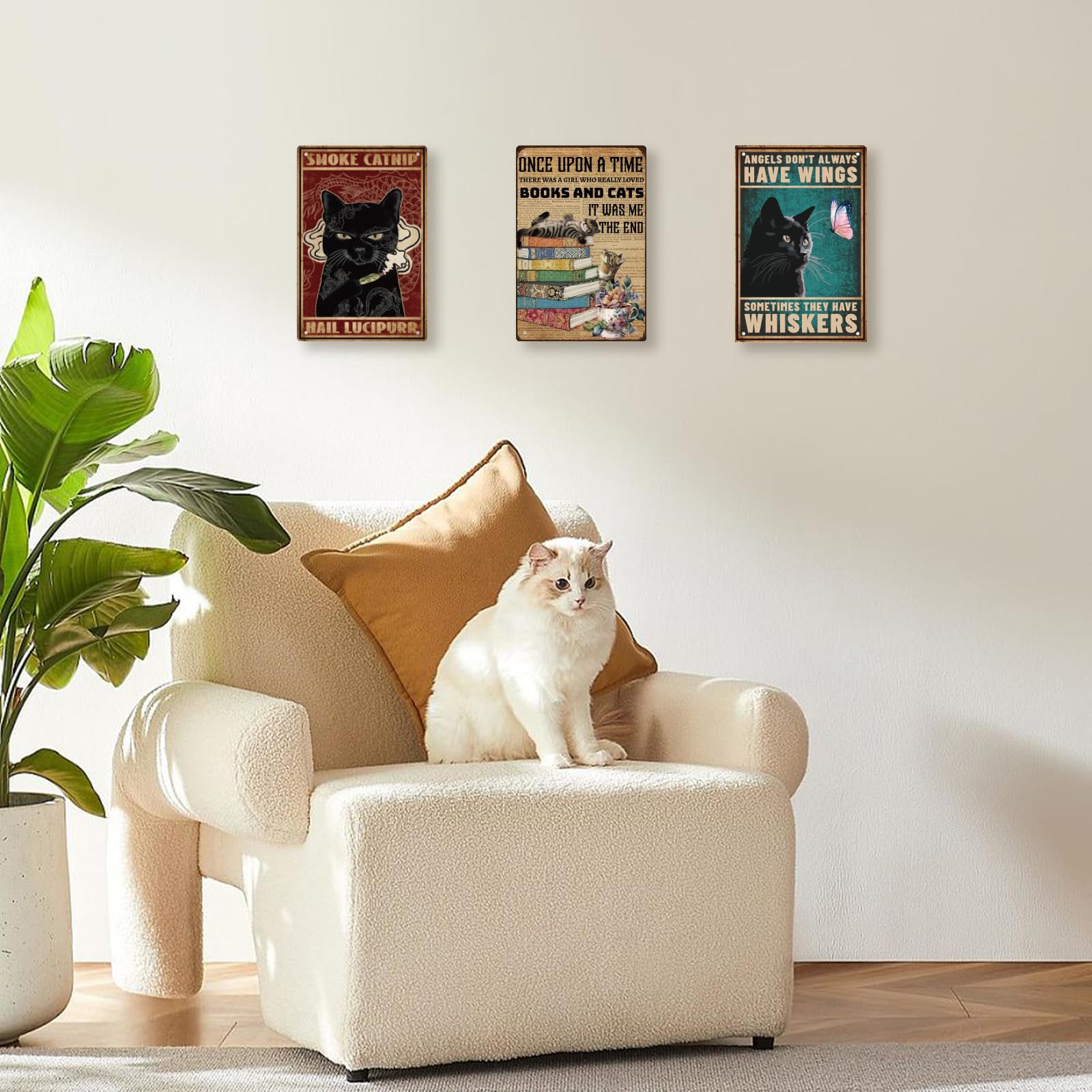 SUPERDNAT Kat boeken metalen tinnen bord muur teken pest poster vintage tinnen schilderij retro plaquette meisjeskamer slaapkamer muurkunst poster ouderwetse aluminium metalen bord voor bibliotheek