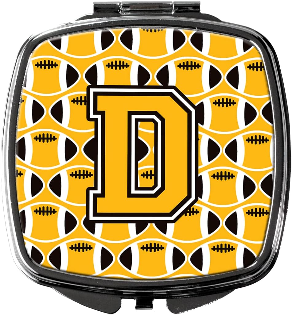 Caroline's Treasures CJ1080-DSCM Letter D Football Black, Old Gold and White Compact Mirror Decorative Travel Makeup Mirror for Women Girls Gifts Pocket Makeup Mirror Folding Handheld