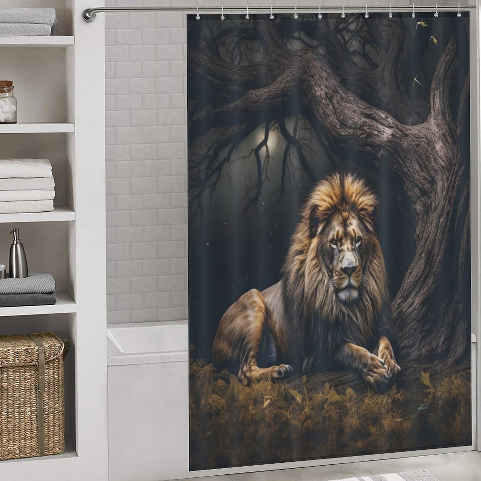 Rideau de douche lion imperméable et lavable en machine pour une hygiène parfaite sous la douche
