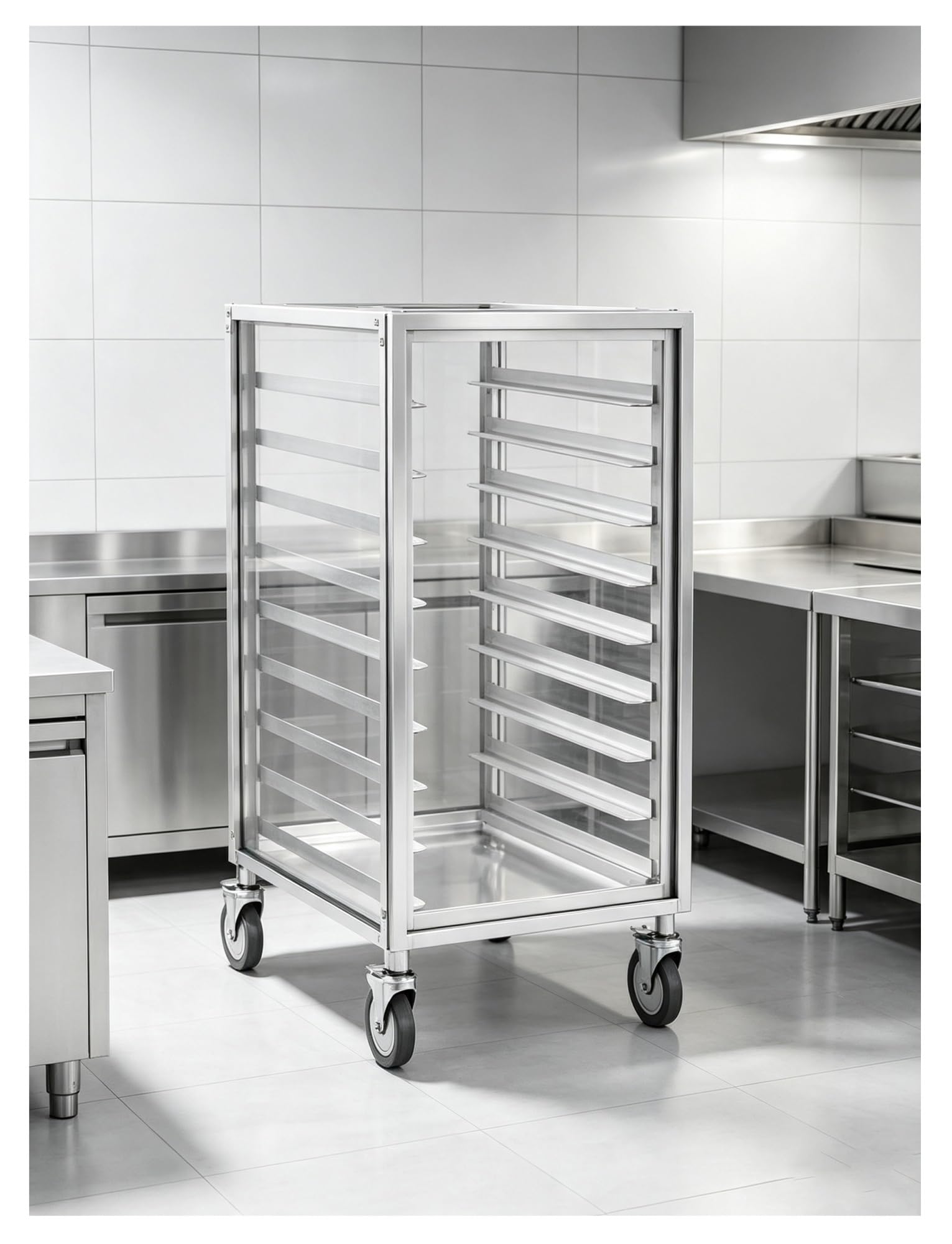 Carro de Aluminio para Bandejas de Hornear con Ruedas | Estructura de aluminio; diseño de múltiples niveles; fácil transporte; para panaderías y cocinas(9-layer closed)