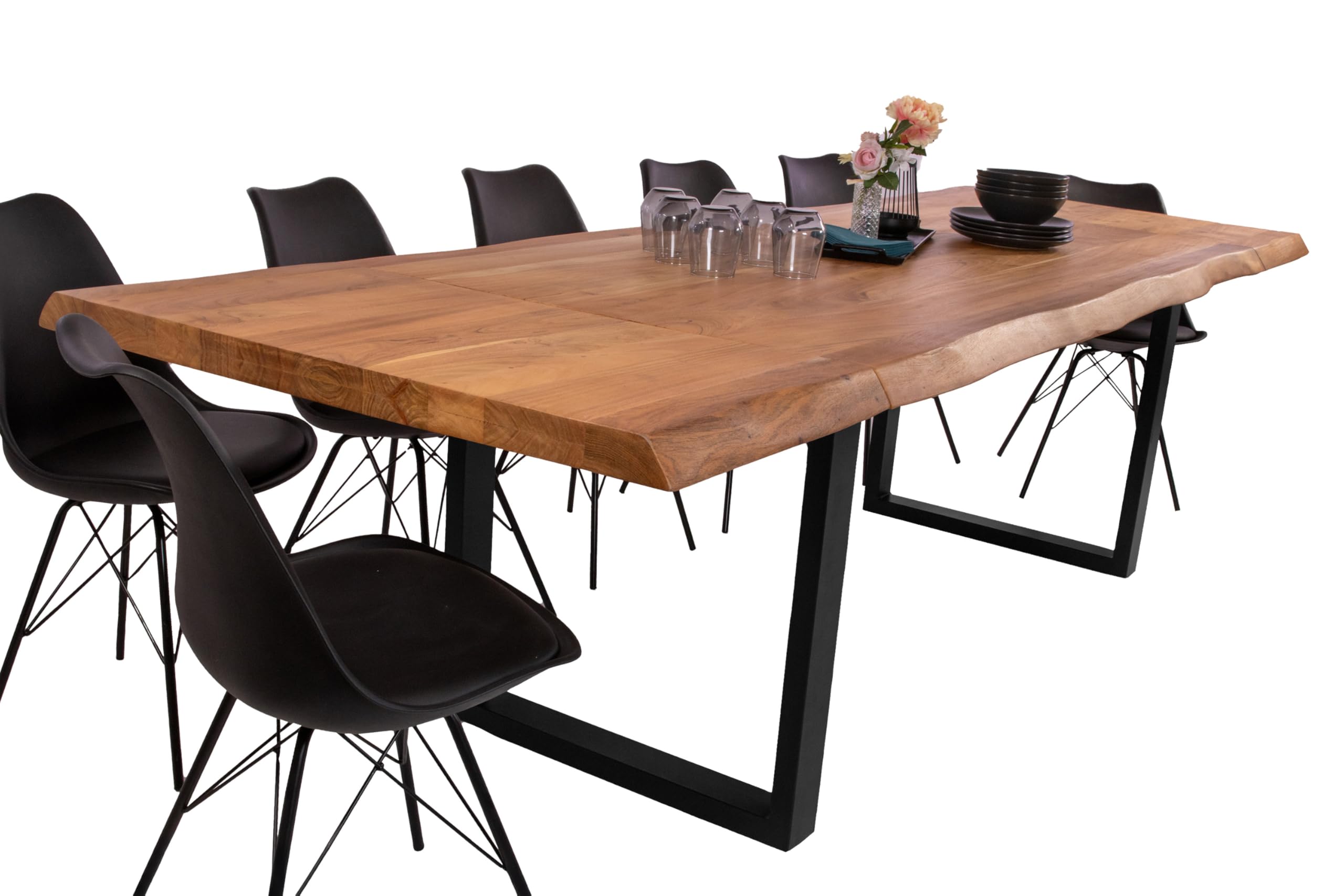 SAM Esstisch Cali 160(260) x90 Akazie Natur U-Gestell schwarz