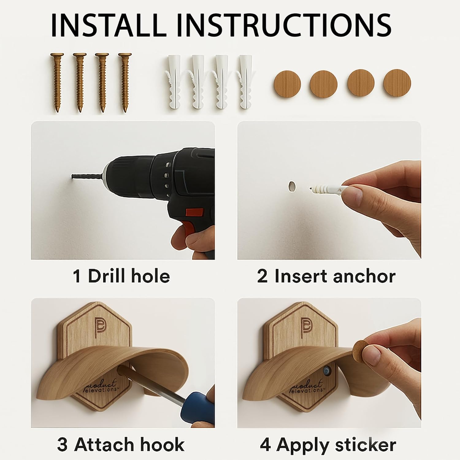 Hat Hooks for Wall Set of 2 – Cowboy Hat Hanger for Fedoras, Caps & Wide Brim Hats – Wooden Curved Rack Preserve Hat Shape – Wall-Mounted Cap Holder for Door & Closet