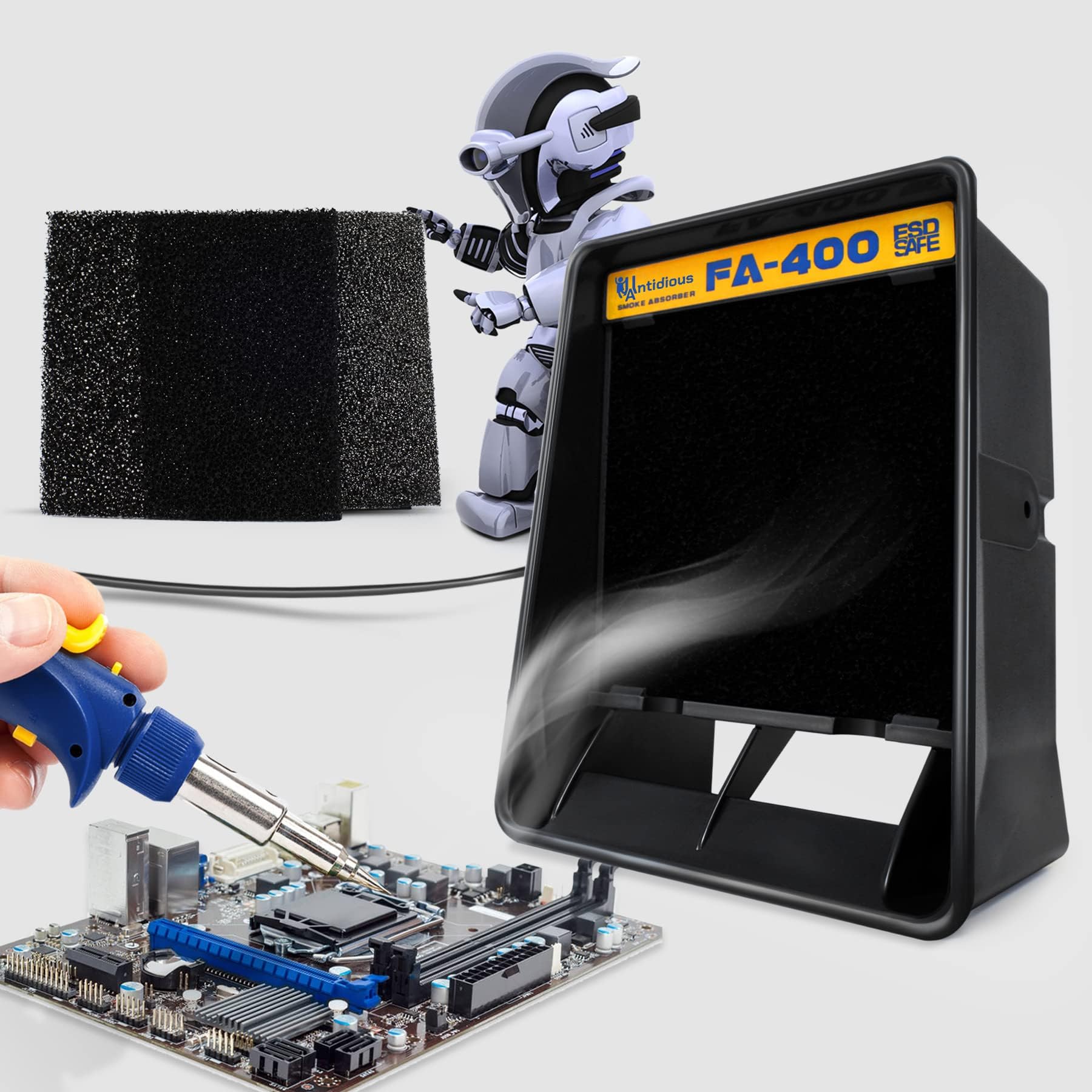 Kratio Fume Extractor Anti-ESD Solder Smoke Absorber Portable Filter for Soldering DIY Fan Extraction Equipment with Spare Activated Carbon Brazing Welding Soldering, Prevention Remover