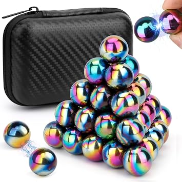Dilabnba 28PCS Rainbow Hematite Magnetic Ball Fidget Toy for Adults, Men Women Magnetic Hand Roller Office Desk Toys for Gifts, Science Kit Rare Earth Magnets with Fiber Case