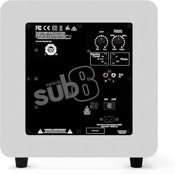 Kanto SUB8VMW Sealed Powered Subwoofer | 300W Peak Power | 8 Woofer | Matte White