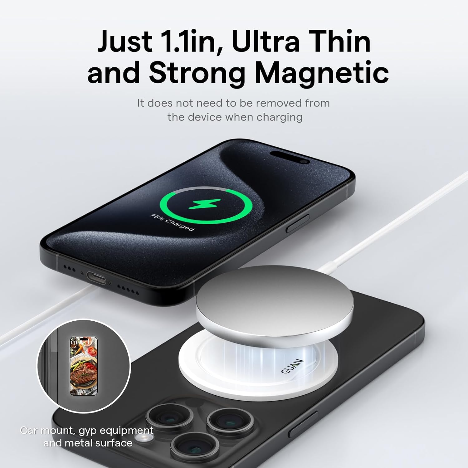 GUAN for MagSafe Phone Ring Holder, Comfortable Magnetic Grip Stand, Ultra Thin Strong Magnetic Phone Grip for MagSafe for iPhone 17/16/15/14/13, Ultra Thin 360° Rotate(White)