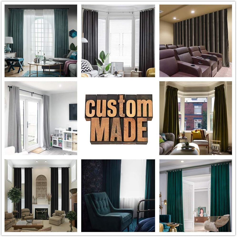 Frelement Custom-Made Velvet Curtains Luxury Blackout Velvet Drapes for Bedroom Living Room Theater Villa High Ceiling Privacy Curtains