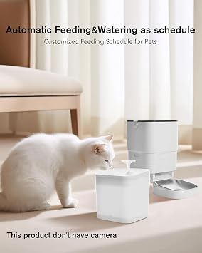Automatic cat Feeder and Water Fountain,4L WiFi Dry Auto Pet Food and 2.2L Water Dispenser Set,Small Timed Self Feed Smart APP Feeding Stainless Steel Bowl
