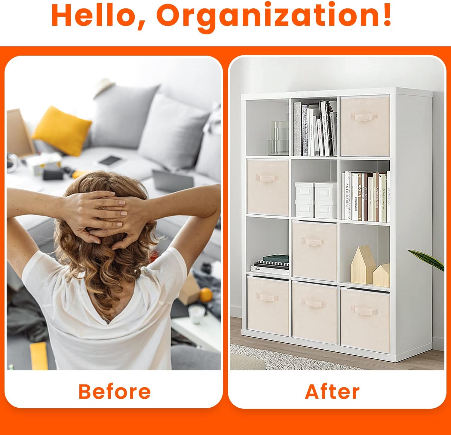 Criusia Large Storage Cubes - 13 Inch Heavy Duty Fabric Storage Bins for Shelves Closet, Cube Organizer - 8 Pack Collapsible Cube Storage Bins Baskets for Organizing Clothes Blankets Toys (Beige) - Image 4