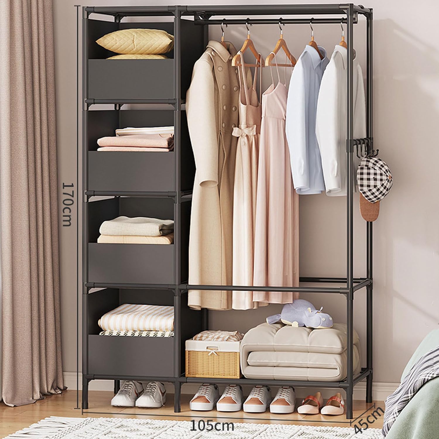 Portable Wardrobe Folding Wardrobe with Hanging Rod Small Apartment Storage Cabinet Easy to Install Suitable for Bedroom