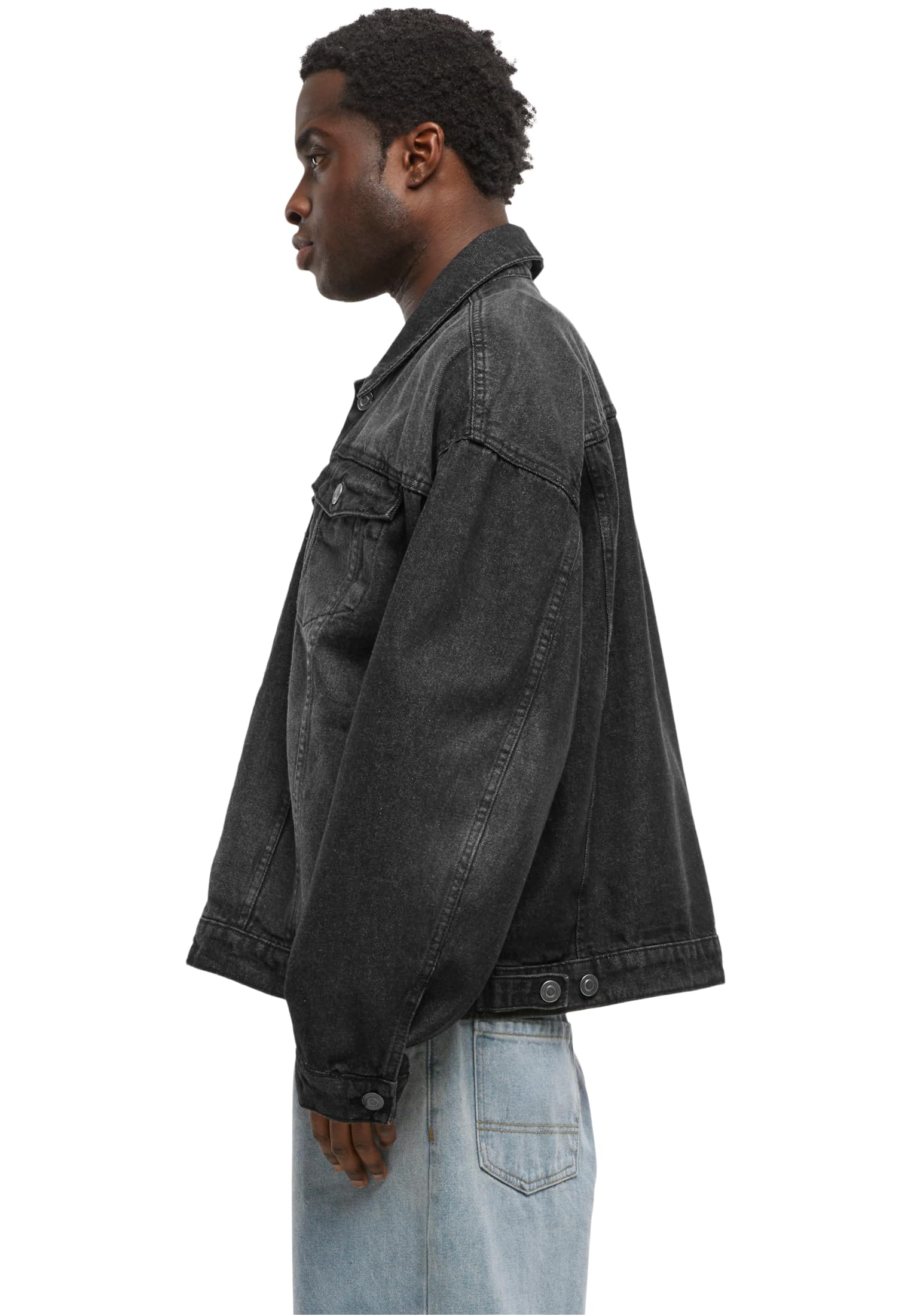Build Your Brand Męska kurtka dżinsowa Heavy Ounce Boxy Denim Jacket, męska kurtka dżinsowa o kroju bokserskim, rozmiary S - 5XL, Black washed, 4XL