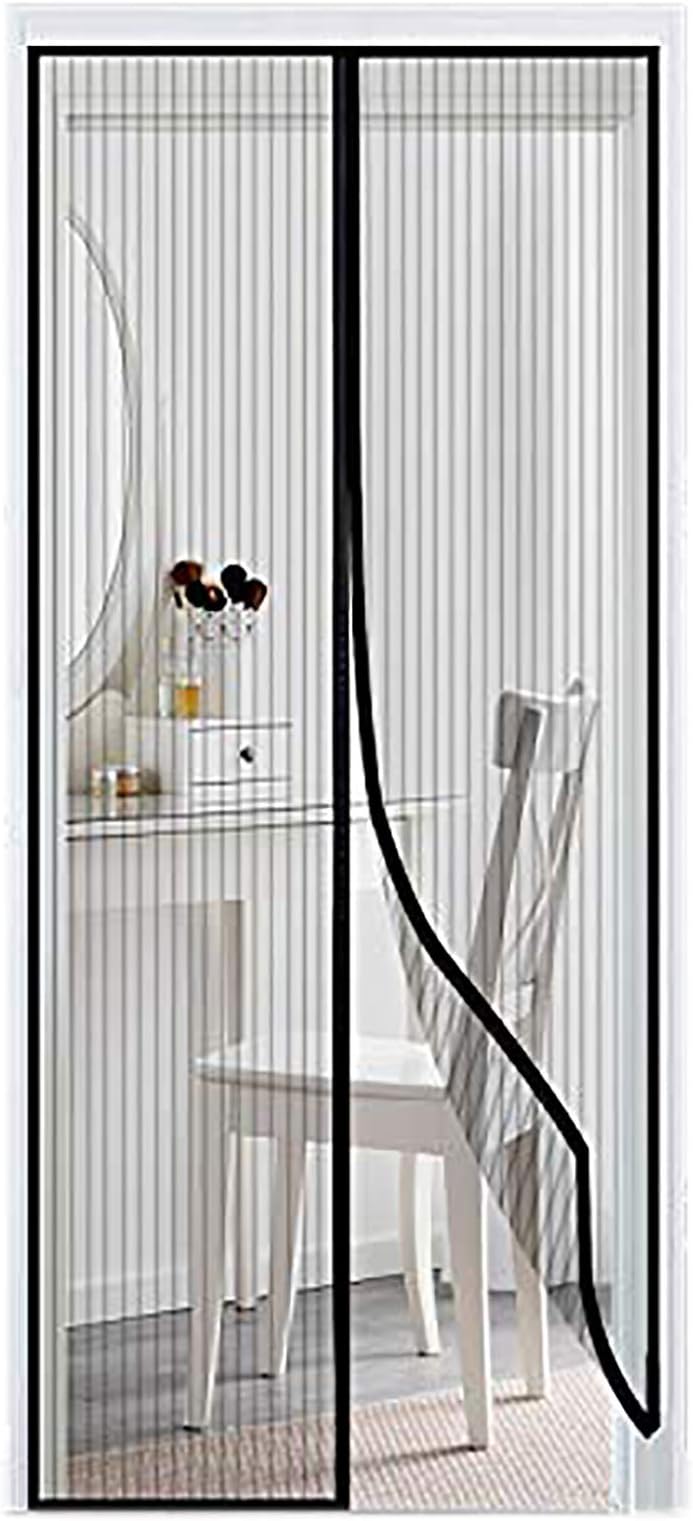 COAOC Magnetic Door Screen, Magic Mesh Screen Door with Full Frame Velcro Magnetic Screen Door For French Doors - Black 75x205cm(30x81inch)