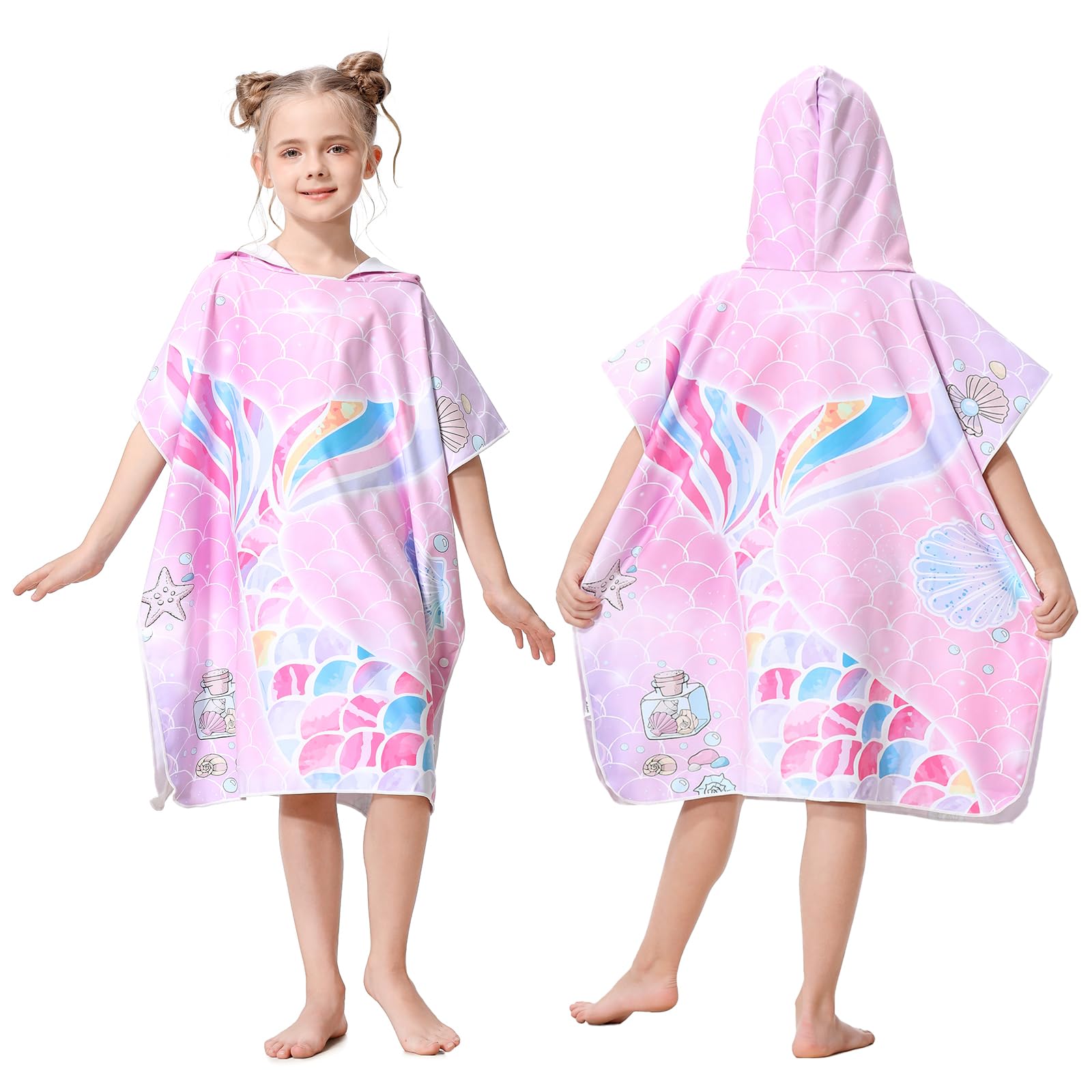 MOKANI Badeponcho Kinder mit Kapuze, Mikrofaser Handtuch Poncho füR MäDchen, Jungen, Weich & SaugfäHig Strandtuch Badetuch Badehandtuch füR für Badezimmer, Schwimmbad, Reisen (Kinderhöhe: 100-140 cm)