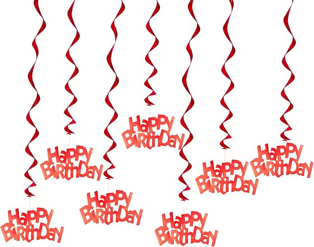 hocadon 12pcs Hanging Swirl Happy Birthday Decorations, Party Ceiling Swirls Red, PVC Hanging Spiral Streamers for Birthday Party Favors Decorations Supplies(80cm)