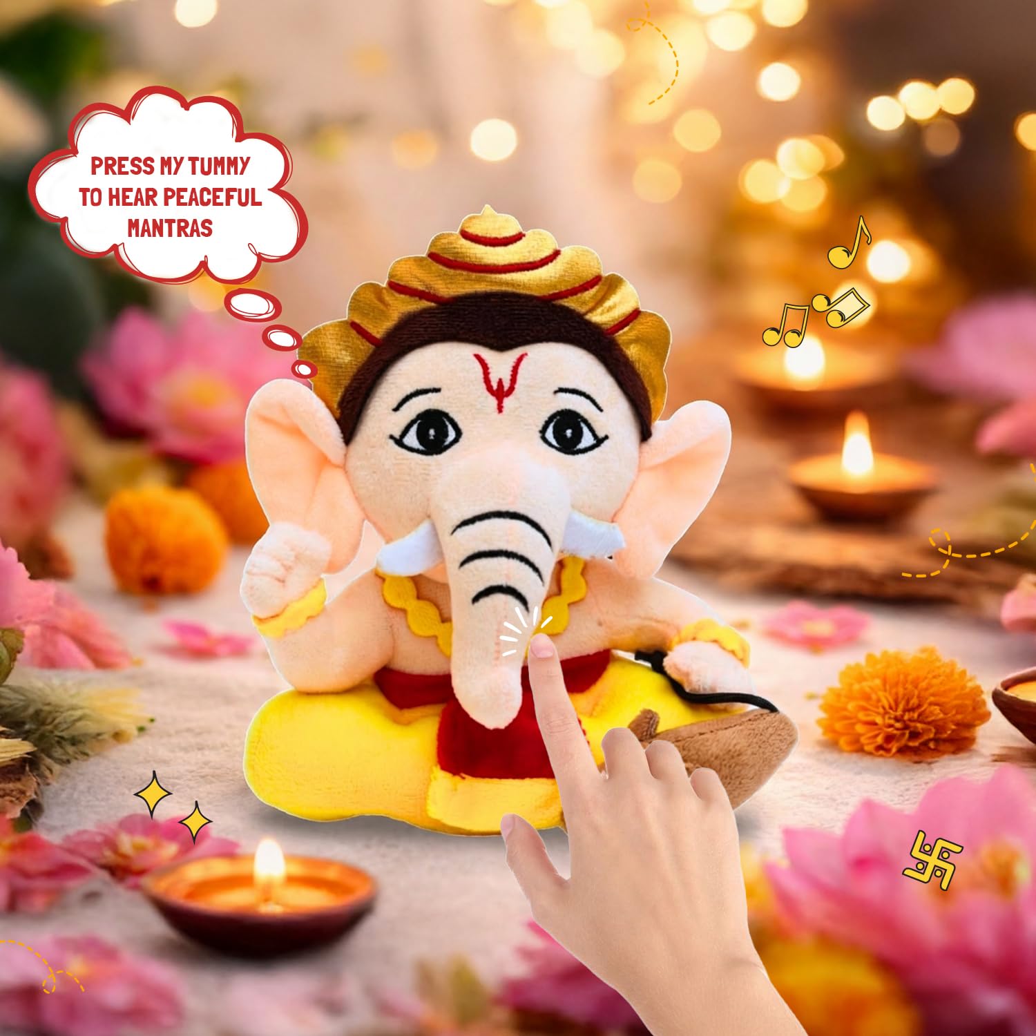 Panda's Box Mantra Chanting Baby Ganesha Soft Toys for Kids| Musical Stuffed Plush Toy for Girls & Boys| Non-Toxic, Safe | Best Birthday Gift for Newborn, Infants & Toddlers | Teddy Bear (Small) 1
