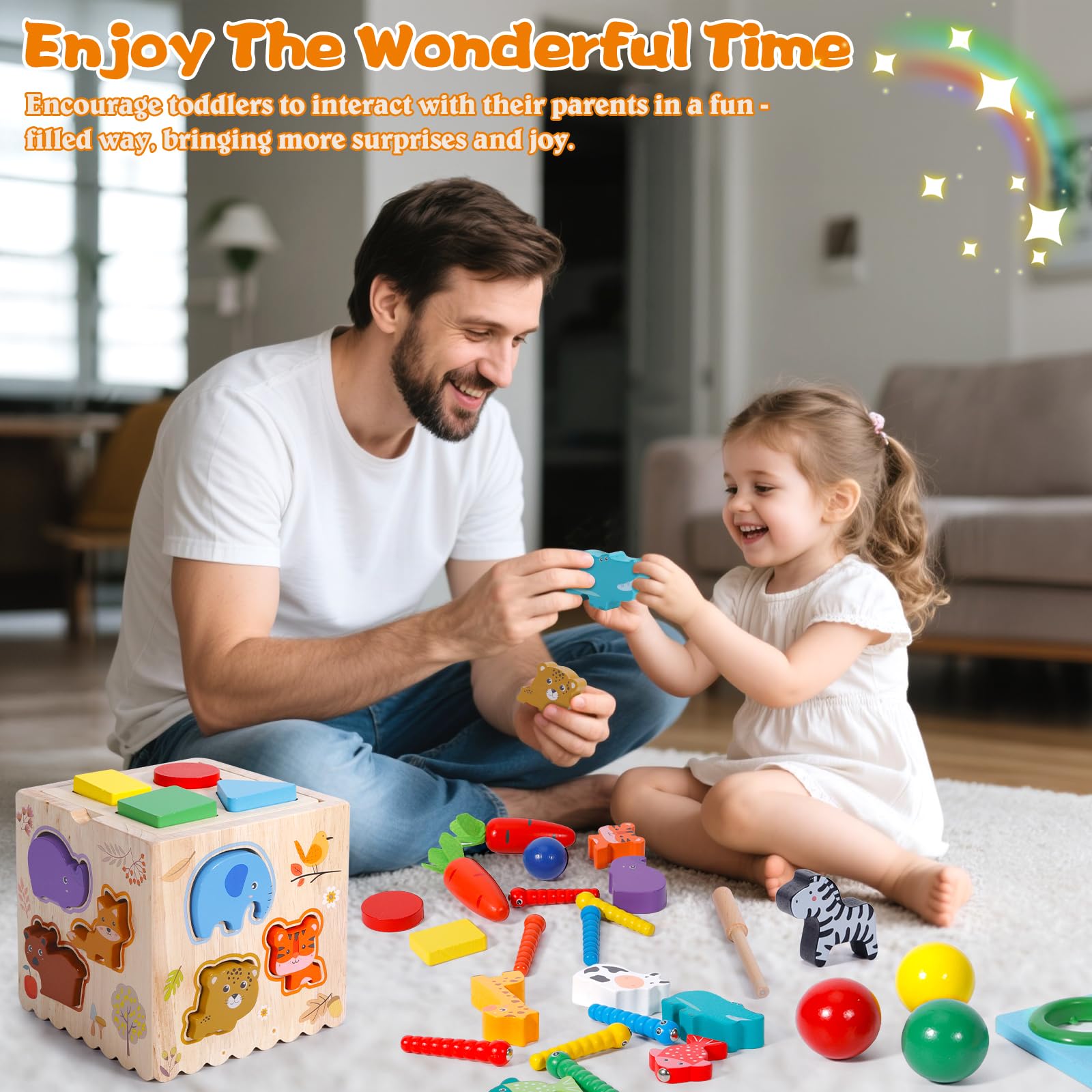 Motorikwürfel 8 in 1, Holzspielzeug Motorikspielzeug, Montessori Spielzeug, Aktivitätswürfel Montessori Lernspielzeug Geschenk ab 1 2 3 4 Jahr