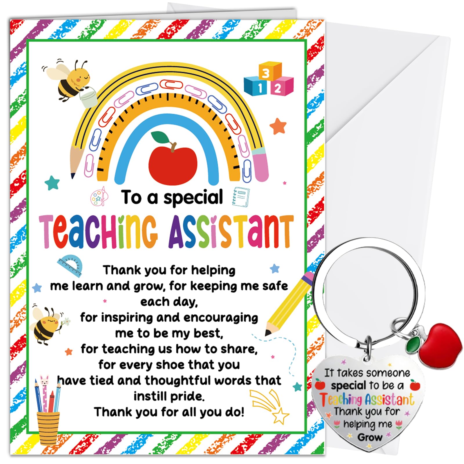 Teacher Assistant Gifts, Thank You Teacher Assistant Card & Keyring, Gift for Nursery Women Men, Teacher Assistant Present from Children