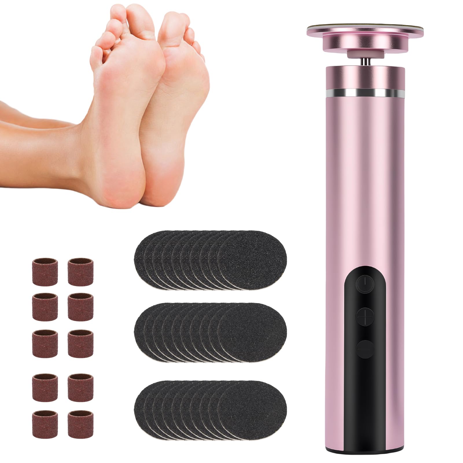 Dermaglide - Eliminador de callos eléctrico, 2 en 1, juego de pedicura para el cuidado de los pies, con pantalla LCD de 9 velocidades ajustables, Dermaglide para talones agrietados, durezas (polvo de