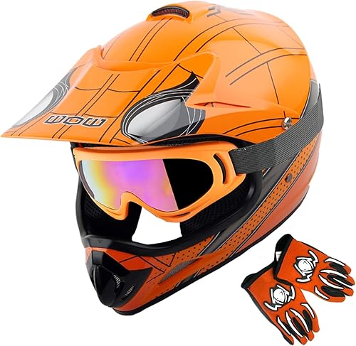 WOW Casco de motocross BMX MX ATV para niños y jóvenes, casco Dianosour Dragon + gafas + guante marciano juvenil paquete HJOY MG