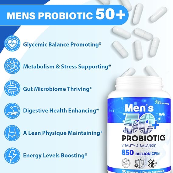 Probiotics for Men, 850 Billion CFU Advanced 50+ Mens Probiotic, 90 Capsule