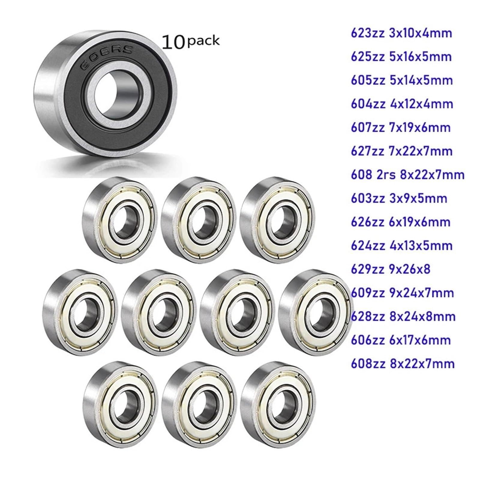 Abgedichtete Lager, 10 Stück Lager 603 604 605 606 607 608 609 623 624 625 626 627 628zz 2Z 2RS Metalldichtung Rillenkugellager | 608zz 8x22x7mm,ABEC-3