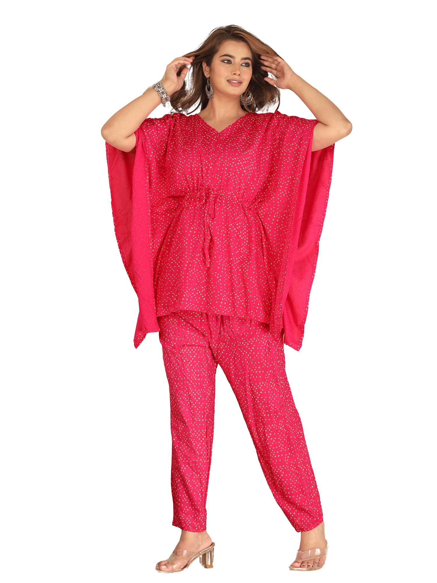Pink Bandhani Printed Maternity Kaftan Top with Pants-image-38