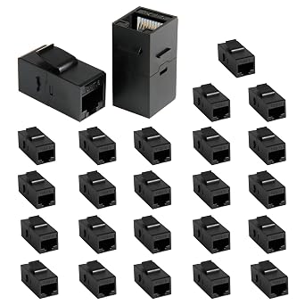 CAT6 RJ45 Keystone Couplers, 25-Pack, Black
